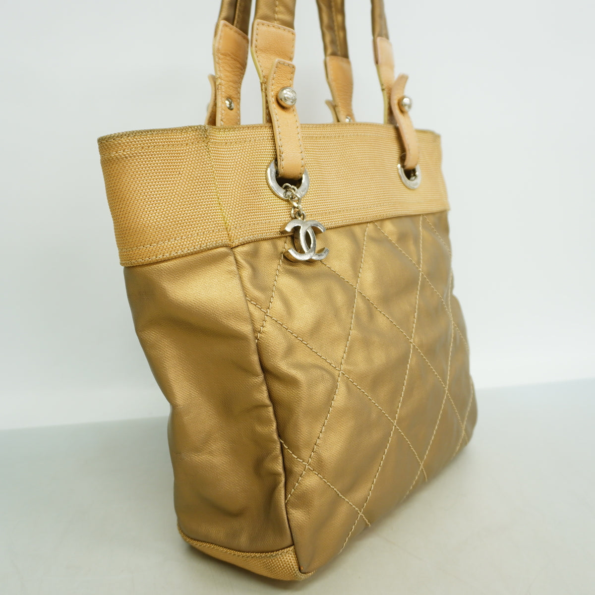 【6id5736】シャネル トートバッグ パリビアリッツ キャンバス ベージュ シルバー金具【中古】レディース