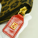 【6id5737】フェンディ ハンドバッグ レオパード ナイロンキャンバス ブラウン ブラック レッド ゴールド金具【中古】レディース