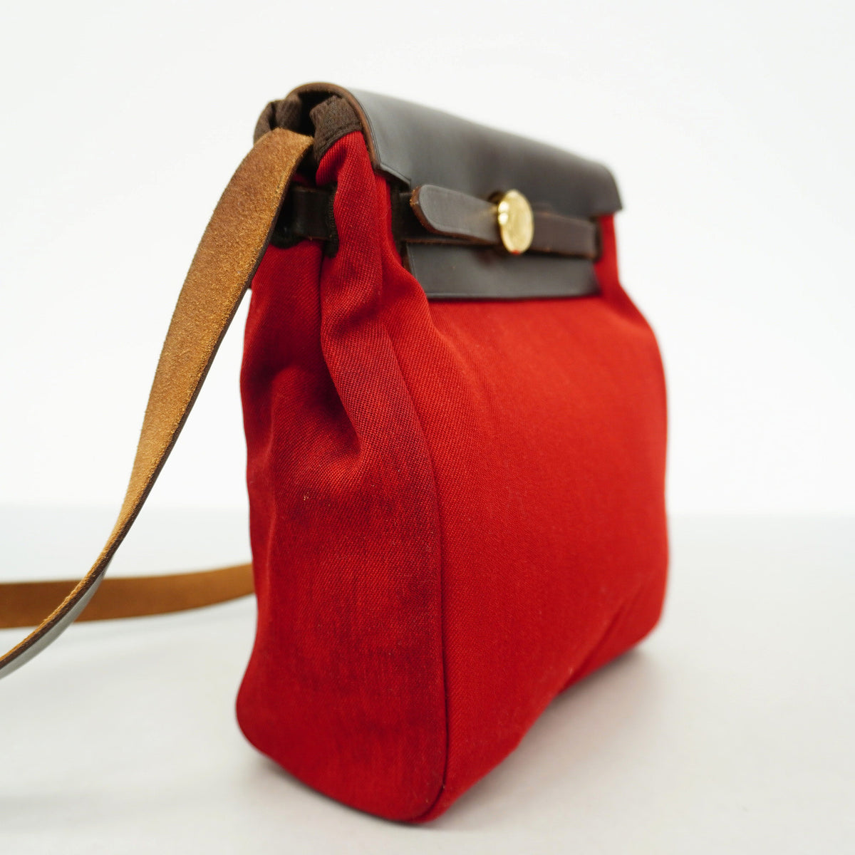 【6id5752】エルメス ショルダーバッグ エールバッグTPM トワルオフィシエ ブラウン レッド ゴールド金具 □H刻印【中古】レディース