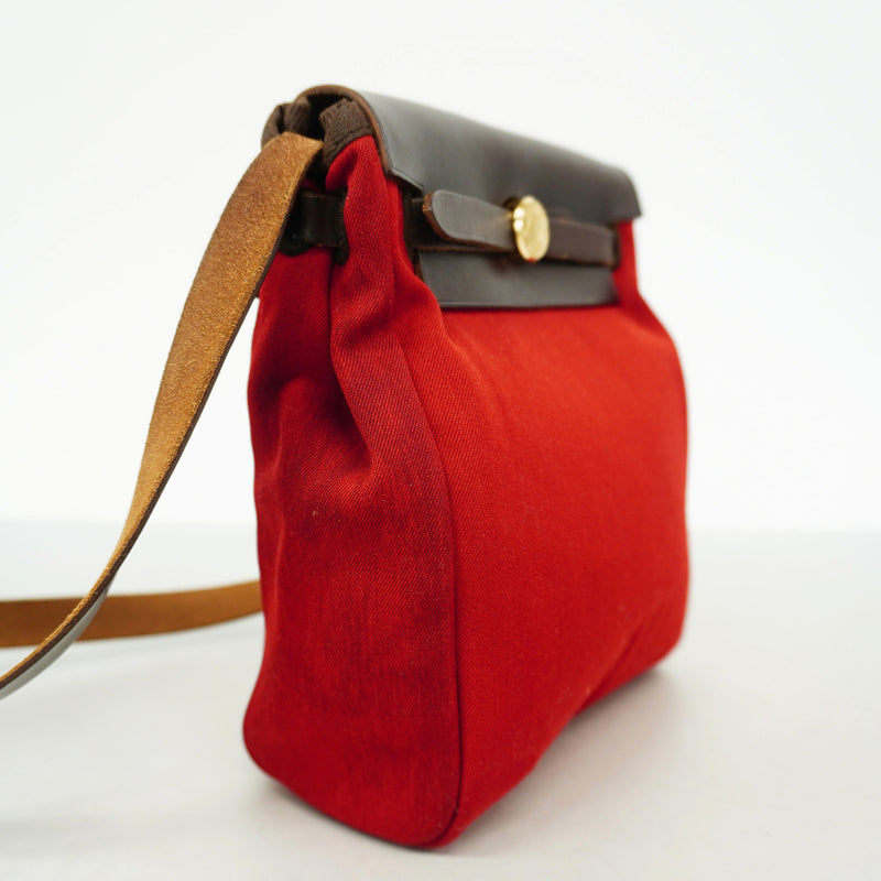 【6id5752】エルメス ショルダーバッグ エールバッグTPM トワルオフィシエ ブラウン レッド ゴールド金具 □H刻印【中古】レディース