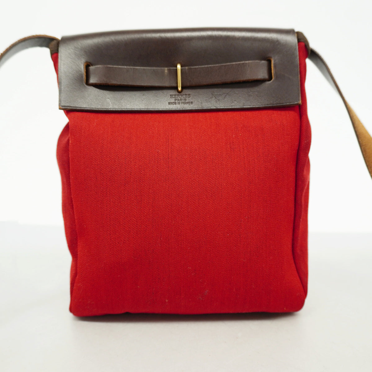 【6id5752】エルメス ショルダーバッグ エールバッグTPM トワルオフィシエ ブラウン レッド ゴールド金具 □H刻印【中古】レディース