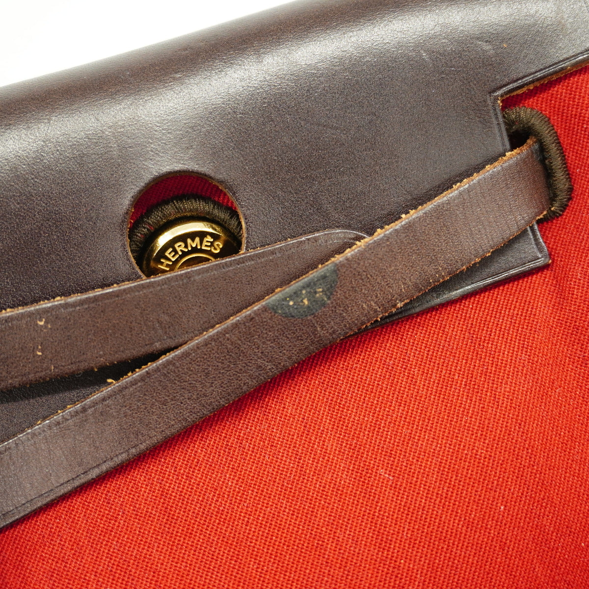 【6id5752】エルメス ショルダーバッグ エールバッグTPM トワルオフィシエ ブラウン レッド ゴールド金具 □H刻印【中古】レディース