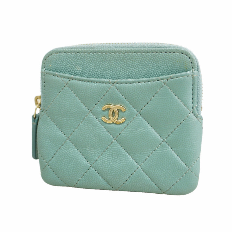 【6id5753】シャネル コインケース マトラッセ キャビアスキン セラドングリーン シャンパンゴールド金具【中古】レディース