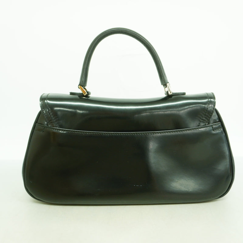 【6id5754】クリスチャンディオール ハンドバッグ エナメル ブラック シルバー金具【中古】レディース