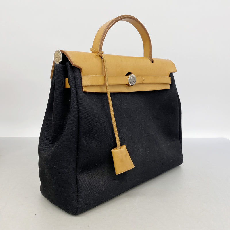 【6id5763】エルメス ハンドバッグ エールバッグPM トワルオフィシエ ブラック ナチュラル シルバー金具 □G刻印 2wayバッグ【中古】レディース