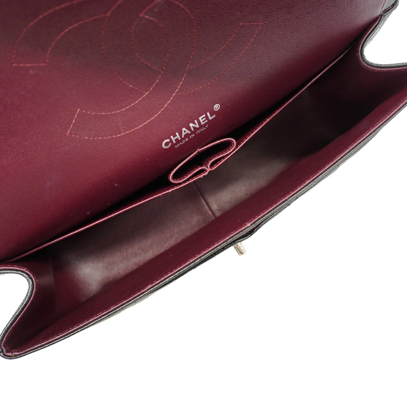 【6id5785】シャネル ショルダーバッグ デカマトラッセ Wフラップ Wチェーン キャビアスキン ブラック シルバー金具【中古】レディース