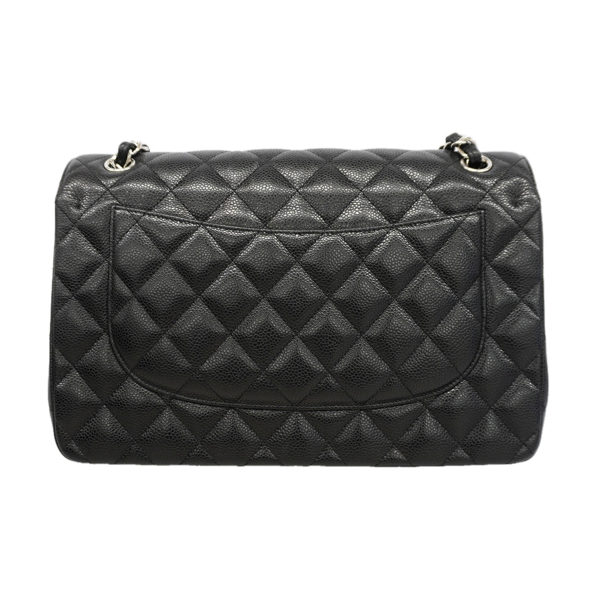 【6id5785】シャネル ショルダーバッグ デカマトラッセ Wフラップ Wチェーン キャビアスキン ブラック シルバー金具【中古】レディース