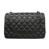 【6id5785】シャネル ショルダーバッグ デカマトラッセ Wフラップ Wチェーン キャビアスキン ブラック シルバー金具【中古】レディース
