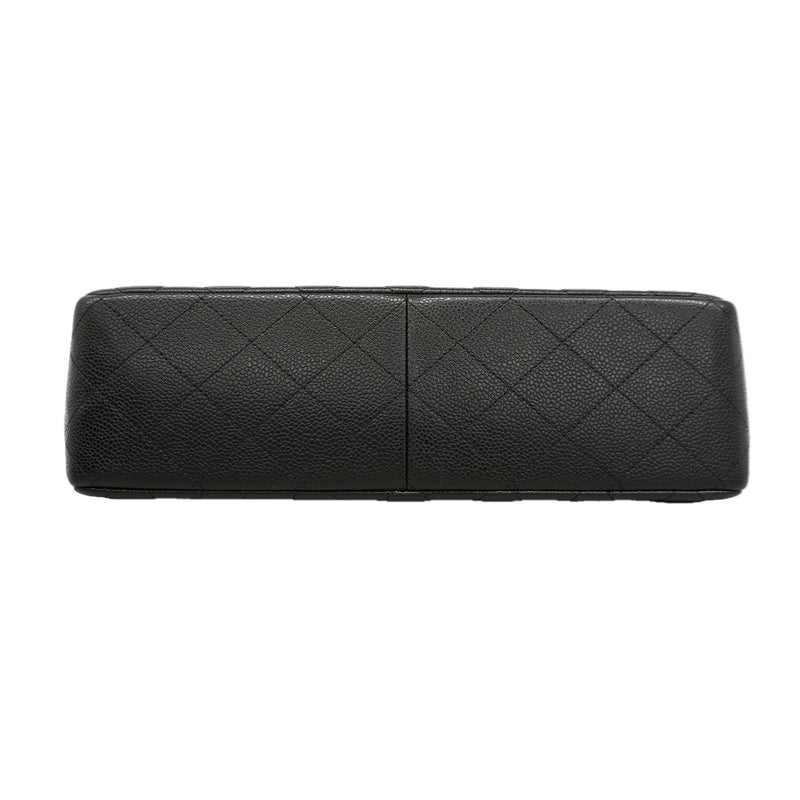 【6id5785】シャネル ショルダーバッグ デカマトラッセ Wフラップ Wチェーン キャビアスキン ブラック シルバー金具【中古】レディース