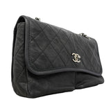 【6id5786】シャネル ショルダーバッグ マトラッセ Wチェーン レザー ブラック シルバー金具【中古】レディース
