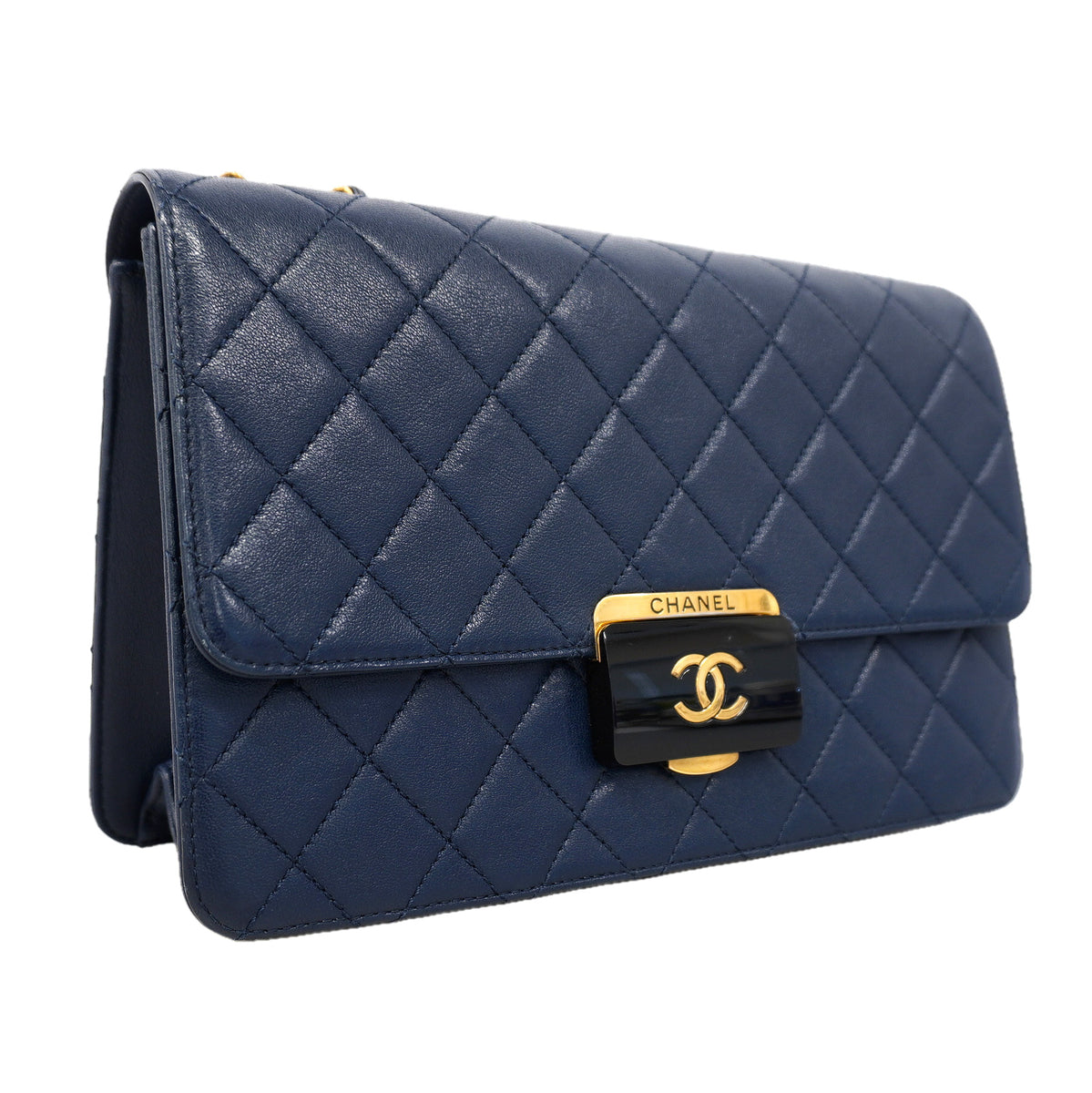 【6id5787】シャネル ショルダーバッグ マトラッセ Wチェーン レザー ネイビー ゴールド金具【中古】レディース