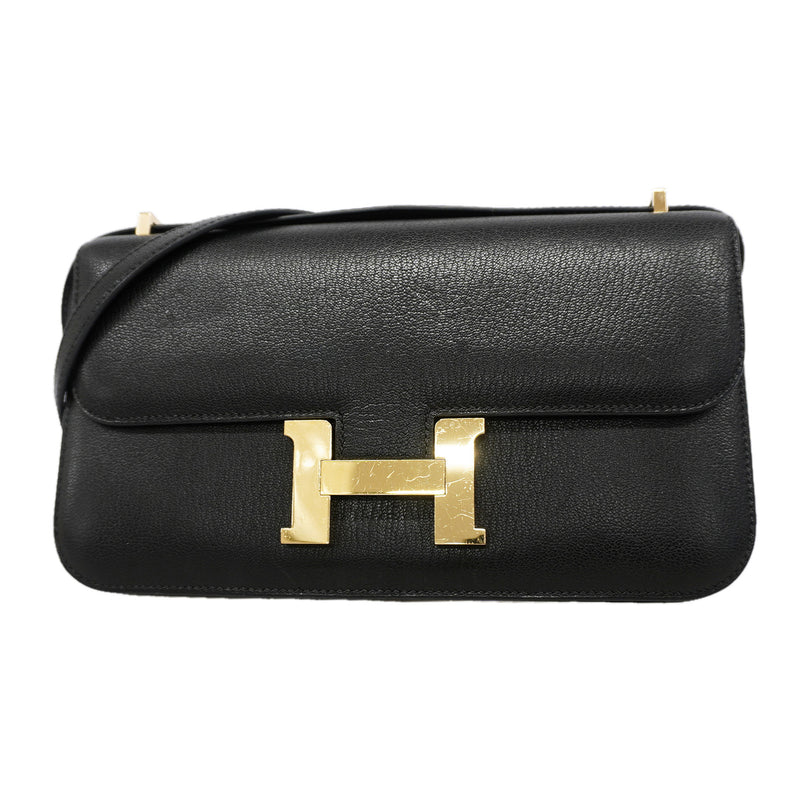 【6id5793】エルメス ショルダーバッグ コンスタンスエランミロワール シェブルミゾル ブラック ゴールド金具 W刻印【中古】レディース