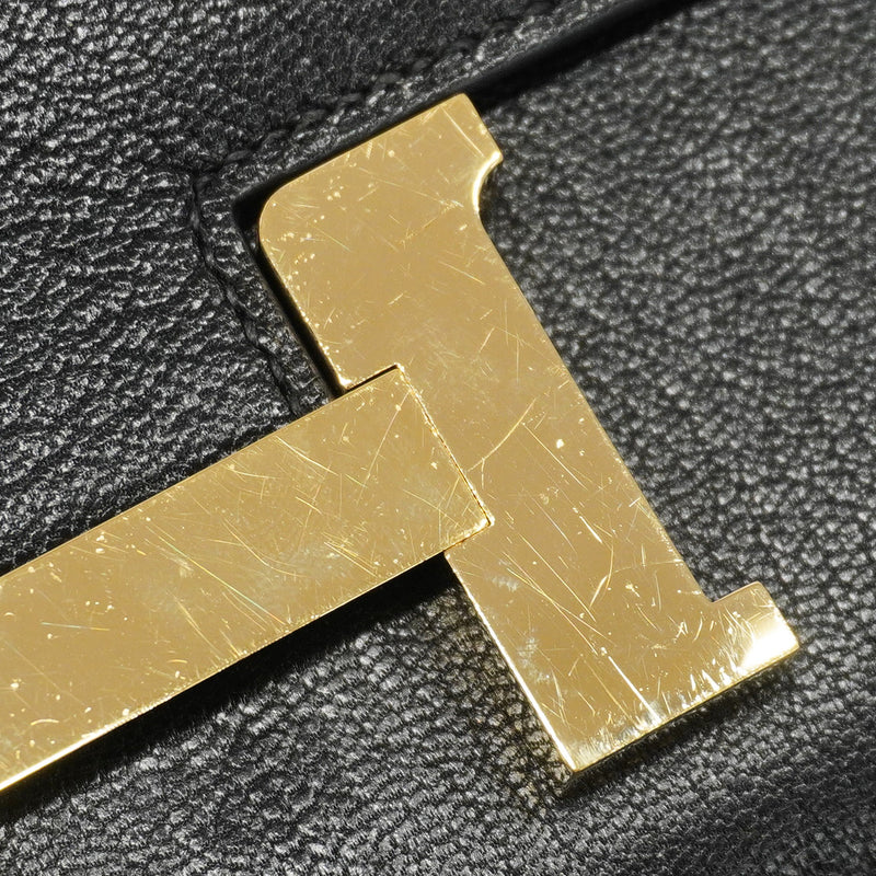 【6id5793】エルメス ショルダーバッグ コンスタンスエランミロワール シェブルミゾル ブラック ゴールド金具 W刻印【中古】レディース