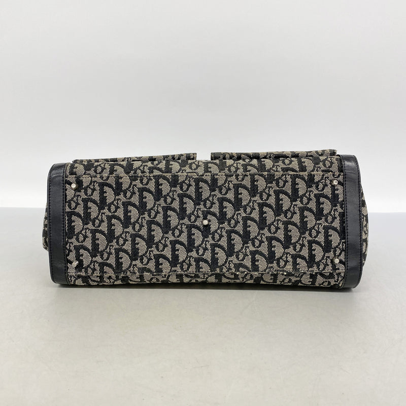 【6id5794】クリスチャンディオール トートバッグ トロッター キャンバス ブラック ベージュ シルバー金具【中古】レディース