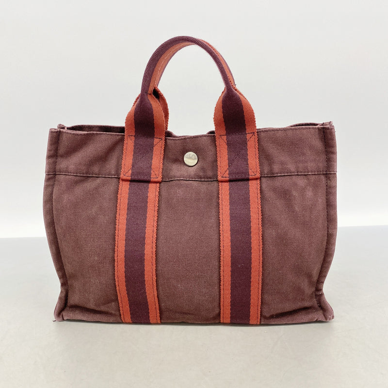 【6id5795】エルメス ハンドバッグ フールトゥPM キャンバス ボルドー シルバー金具【中古】レディース