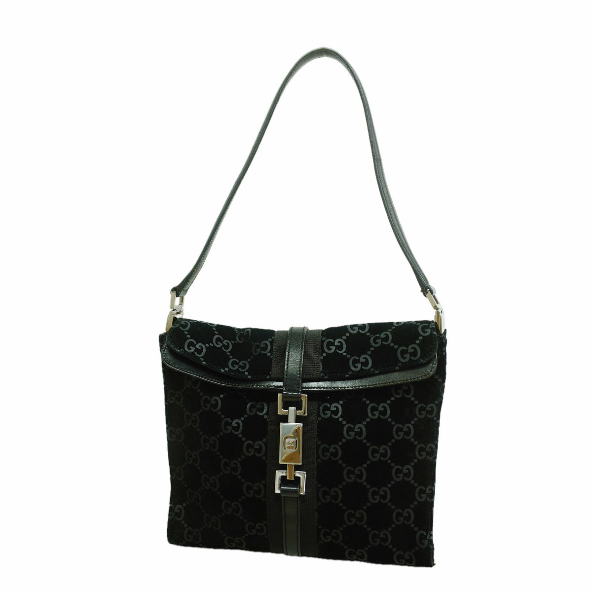 【6id5819】グッチ ショルダーバッグ ジャッキー 001 3734 スウェード ブラック シルバー金具【中古】レディース