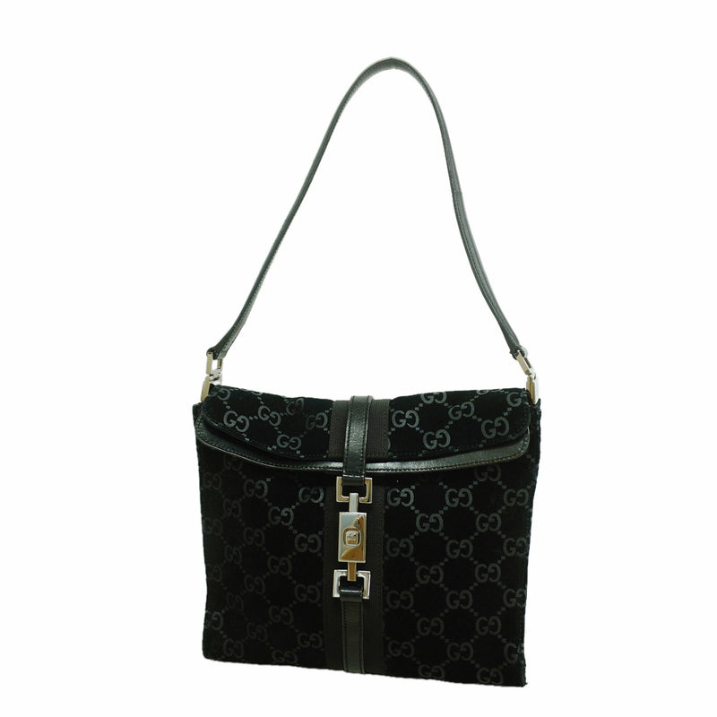 【6id5819】グッチ ショルダーバッグ ジャッキー 001 3734 スウェード ブラック シルバー金具【中古】レディース