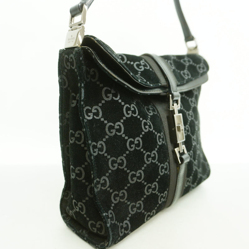 【6id5819】グッチ ショルダーバッグ ジャッキー 001 3734 スウェード ブラック シルバー金具【中古】レディース