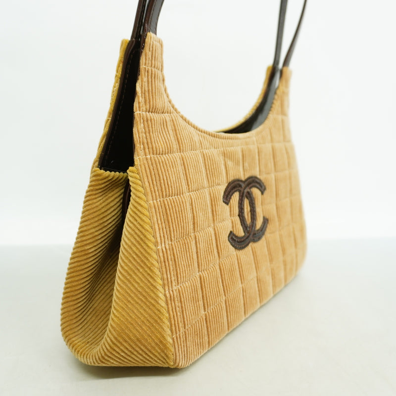 【6id5823】シャネル ショルダーバッグ チョコバー コーデュロイ ブラウン シルバー金具【中古】レディース