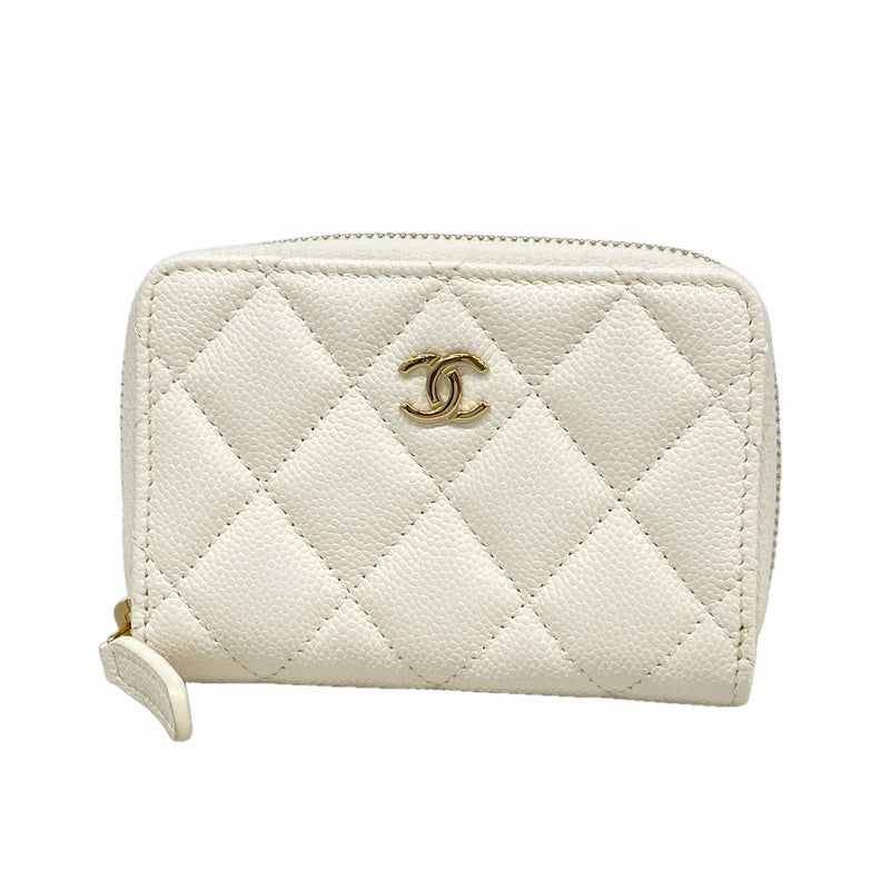 【6id5833】シャネル コインケース マトラッセ キャビアスキン アイボリー シャンパンゴールド金具【中古】レディース