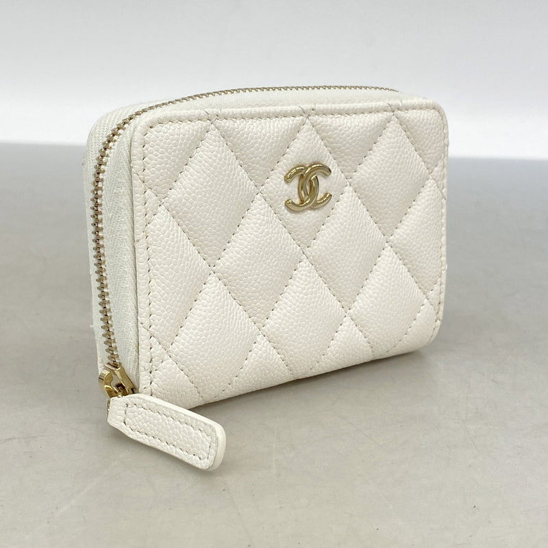 【6id5833】シャネル コインケース マトラッセ キャビアスキン アイボリー シャンパンゴールド金具【中古】レディース