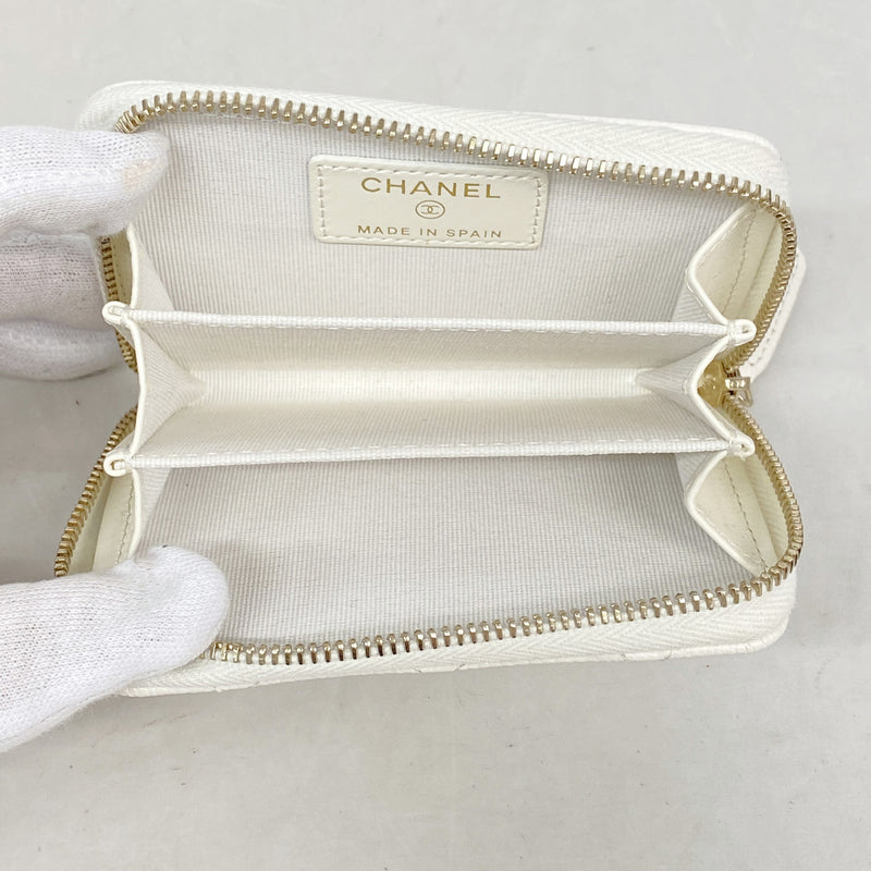 【6id5833】シャネル コインケース マトラッセ キャビアスキン アイボリー シャンパンゴールド金具【中古】レディース