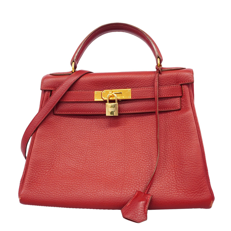 【6id5855】エルメス ハンドバッグ ケリー28 トゴ ルージュヴィフ ゴールド金具 □B刻印 2wayバッグ【中古】レディース