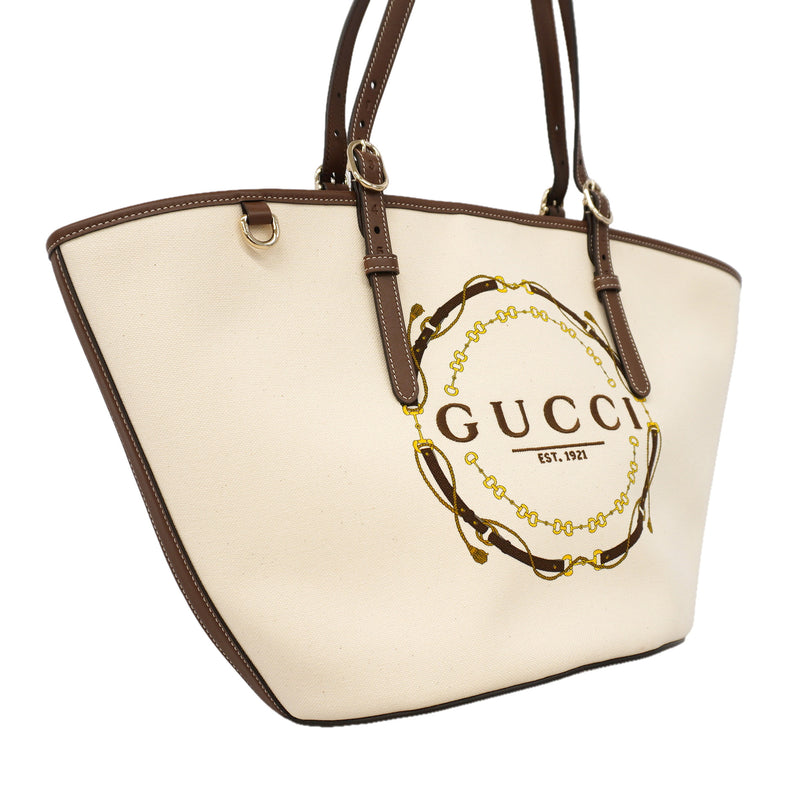【6id5895】グッチ トートバッグ 856097 キャンバス アイボリー シャンパンゴールド金具【中古】レディース
