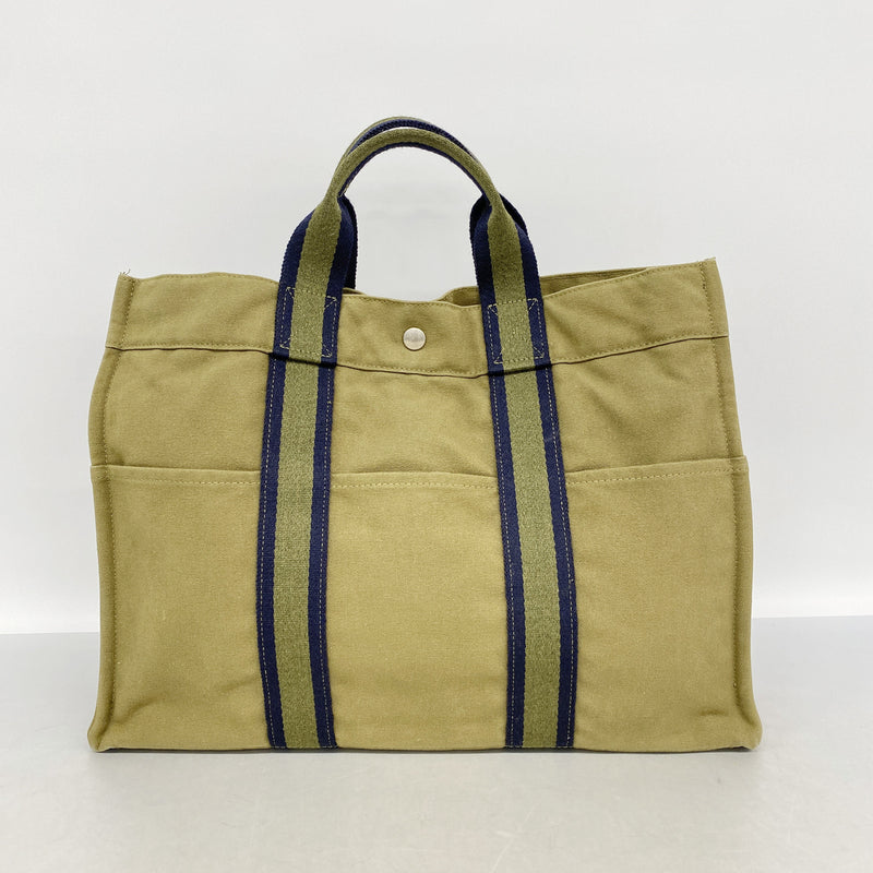 【6id5904】エルメス トートバッグ フールトゥMM キャンバス カーキ シルバー金具【中古】メンズ レディース ユニセックス