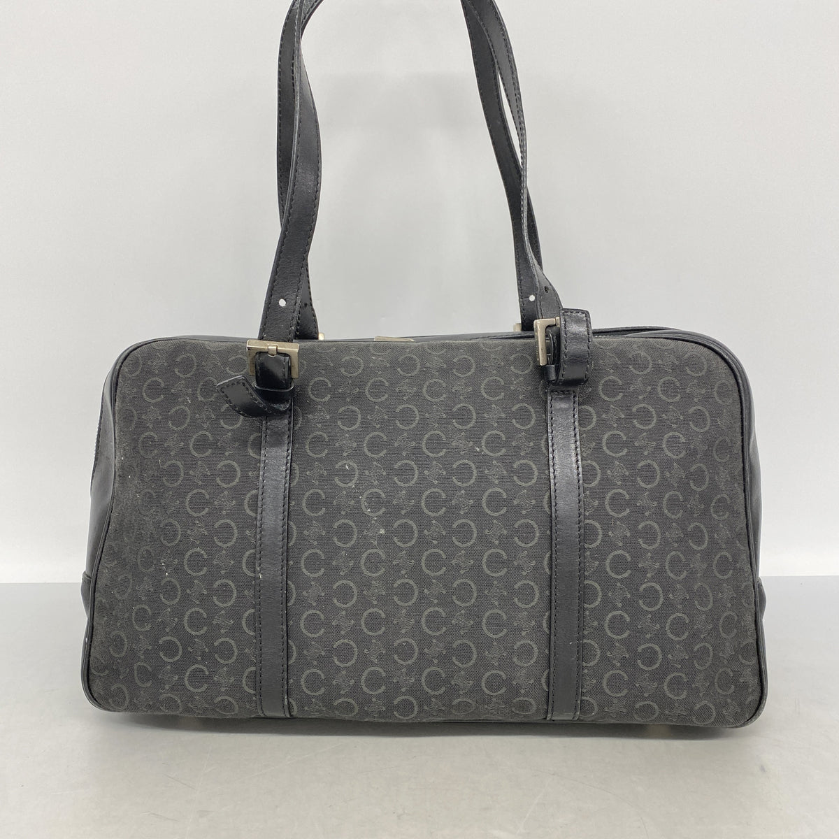 【6id5905】セリーヌ ショルダーバッグ Cマカダム キャンバス ブラック シルバー金具【中古】レディース