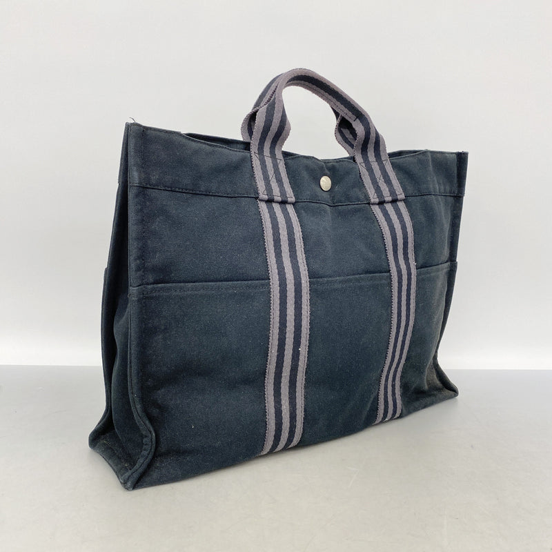 【6id5907】エルメス トートバッグ フールトゥMM キャンバス ブラック シルバー金具【中古】レディース