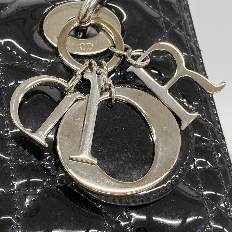 【6id5908】クリスチャンディオール ハンドバッグ カナージュ レディディオール エナメル ブラック シルバー金具【中古】レディース