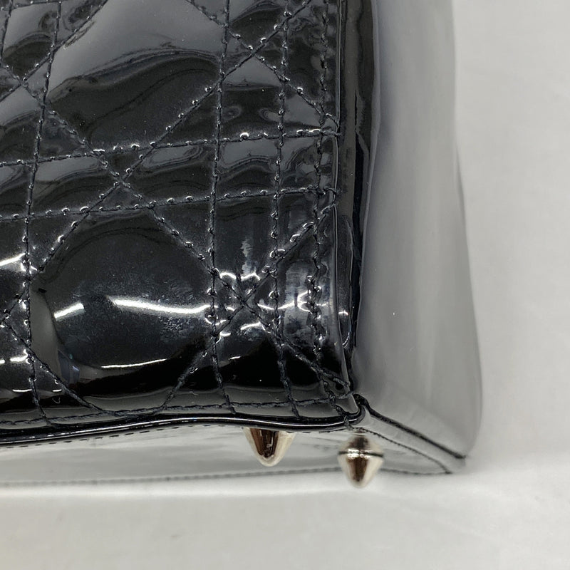 【6id5908】クリスチャンディオール ハンドバッグ カナージュ レディディオール エナメル ブラック シルバー金具【中古】レディース