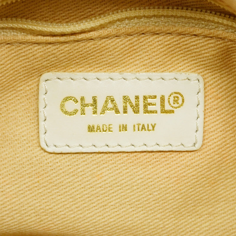 【6id5932】シャネル ショルダーバッグ チェーンショルダー キャンバス ブラック ホワイト シャンパンゴールド金具【中古】レディース