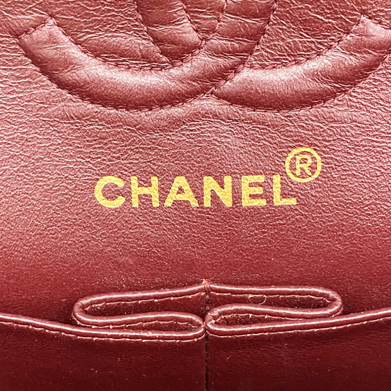 【6id5933】シャネル ショルダーバッグ マトラッセ Wフラップ Wチェーン ラムスキン ブラック ゴールド金具【中古】レディース