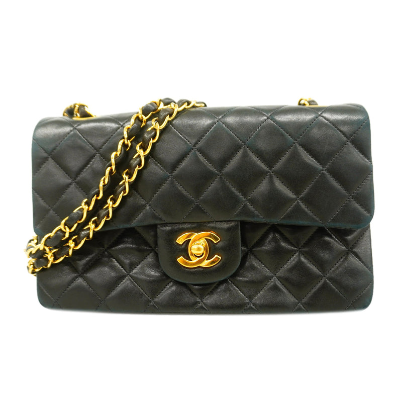 【6id5933】シャネル ショルダーバッグ マトラッセ Wフラップ Wチェーン ラムスキン ブラック ゴールド金具【中古】レディース