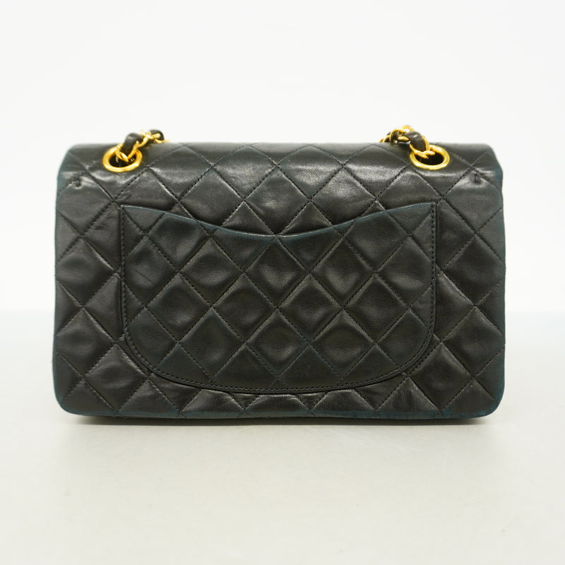 【6id5933】シャネル ショルダーバッグ マトラッセ Wフラップ Wチェーン ラムスキン ブラック ゴールド金具【中古】レディース