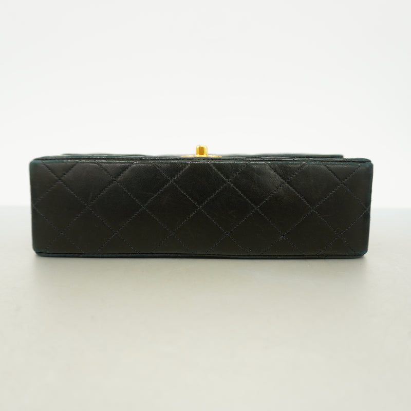 【6id5933】シャネル ショルダーバッグ マトラッセ Wフラップ Wチェーン ラムスキン ブラック ゴールド金具【中古】レディース