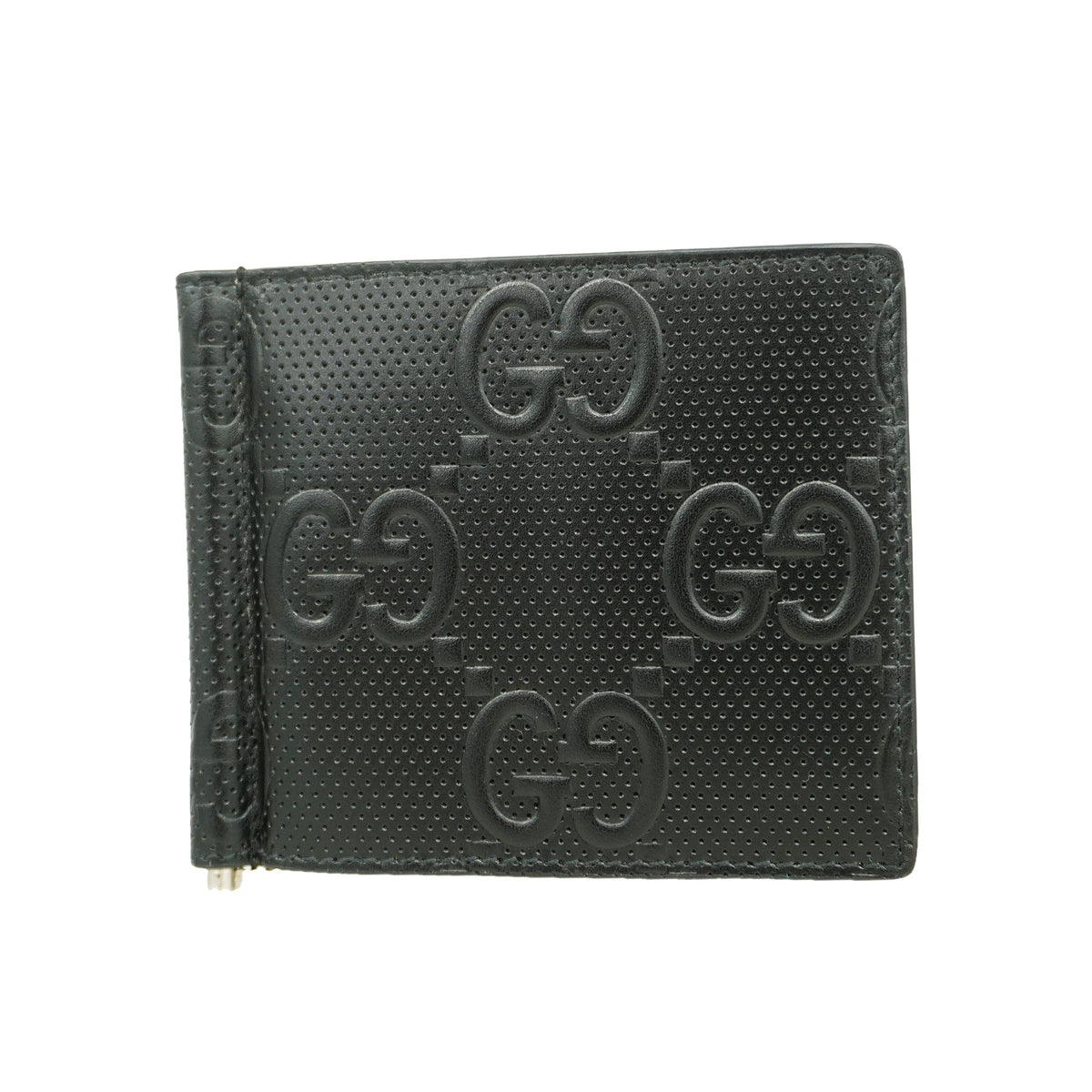【6id5940】グッチ マネークリップ GGエンボス 676656 レザー ブラック シルバー金具【中古】メンズ
