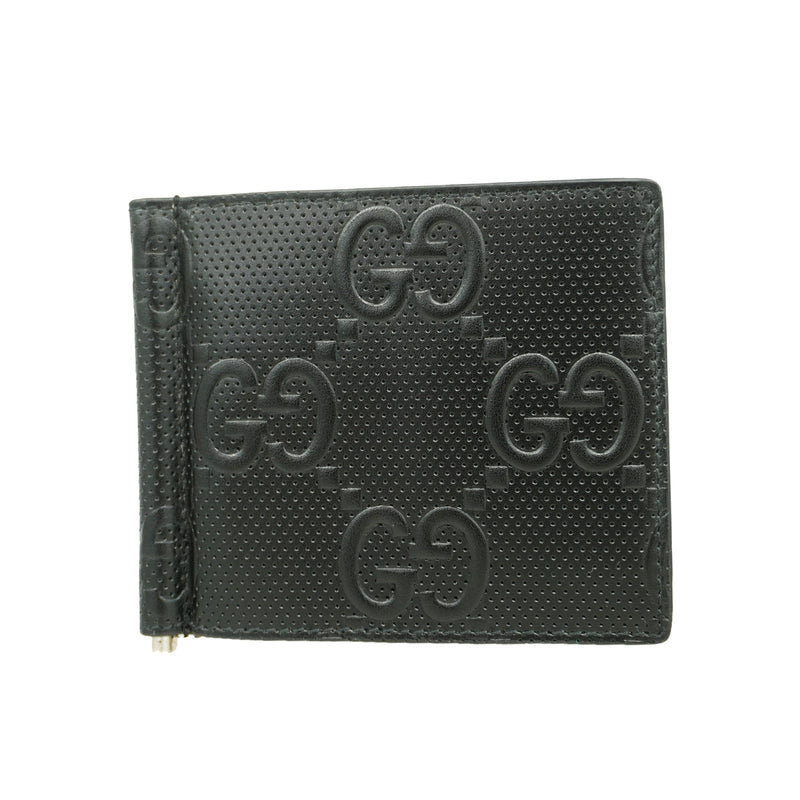 【6id5940】グッチ マネークリップ GGエンボス 676656 レザー ブラック シルバー金具【中古】メンズ