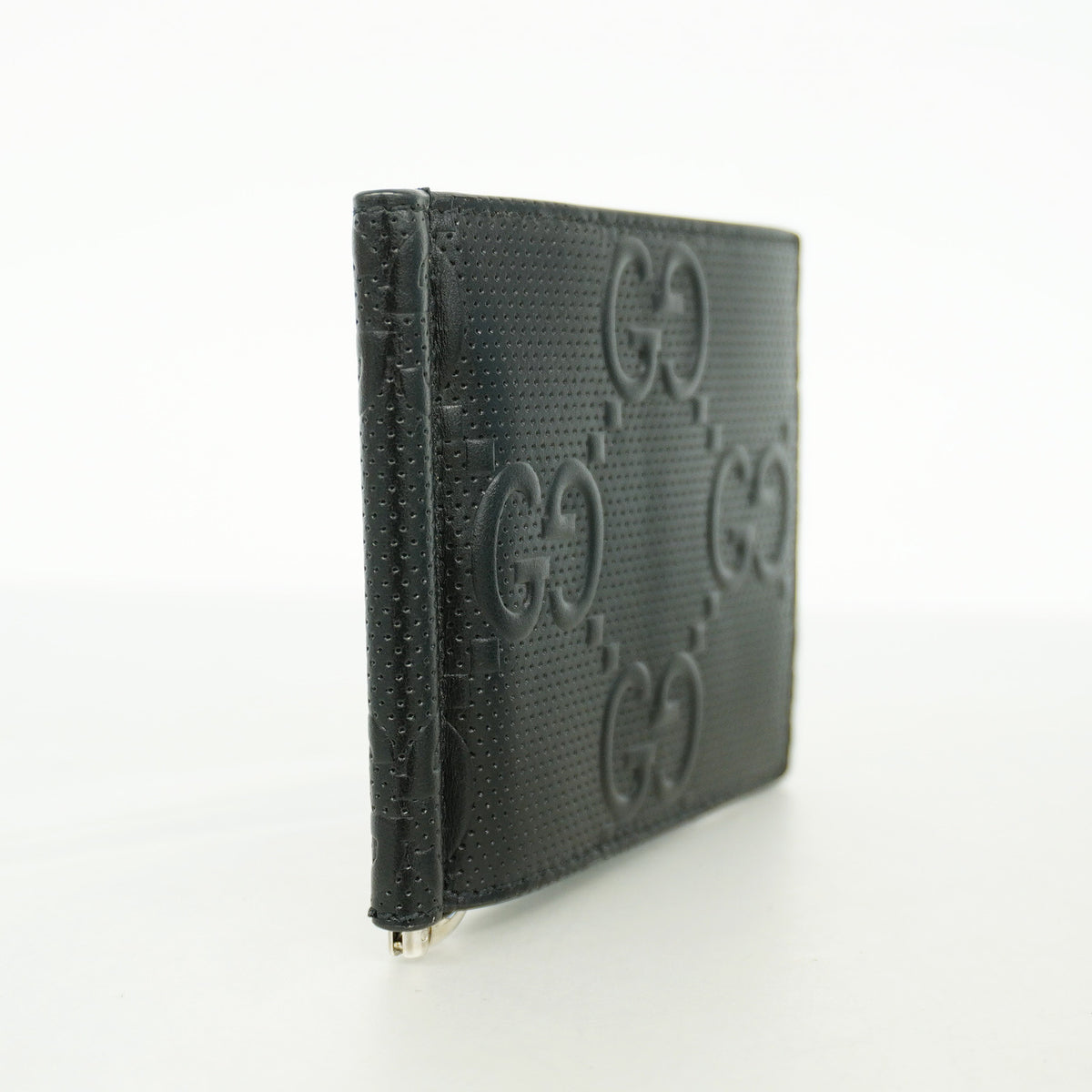 【6id5940】グッチ マネークリップ GGエンボス 676656 レザー ブラック シルバー金具【中古】メンズ