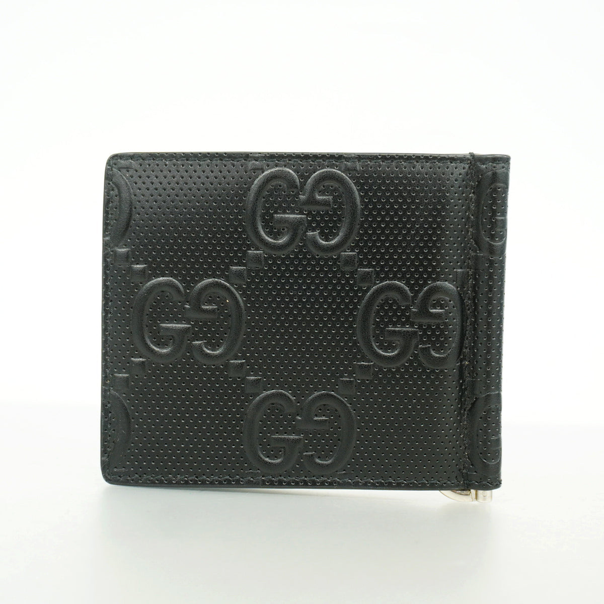 【6id5940】グッチ マネークリップ GGエンボス 676656 レザー ブラック シルバー金具【中古】メンズ