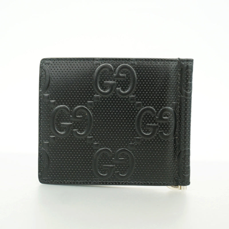 【6id5940】グッチ マネークリップ GGエンボス 676656 レザー ブラック シルバー金具【中古】メンズ