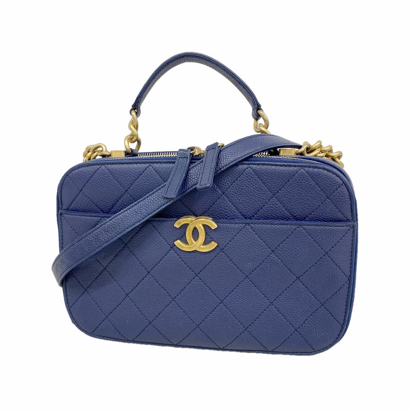 【6id5975】シャネル バニティバッグ マトラッセ チェーンショルダー キャビアスキン ネイビー ゴールド金具 2wayバッグ【中古】レディース