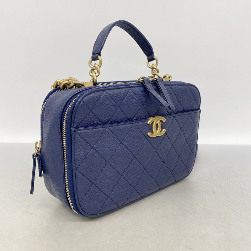 【6id5975】シャネル バニティバッグ マトラッセ チェーンショルダー キャビアスキン ネイビー ゴールド金具 2wayバッグ【中古】レディース