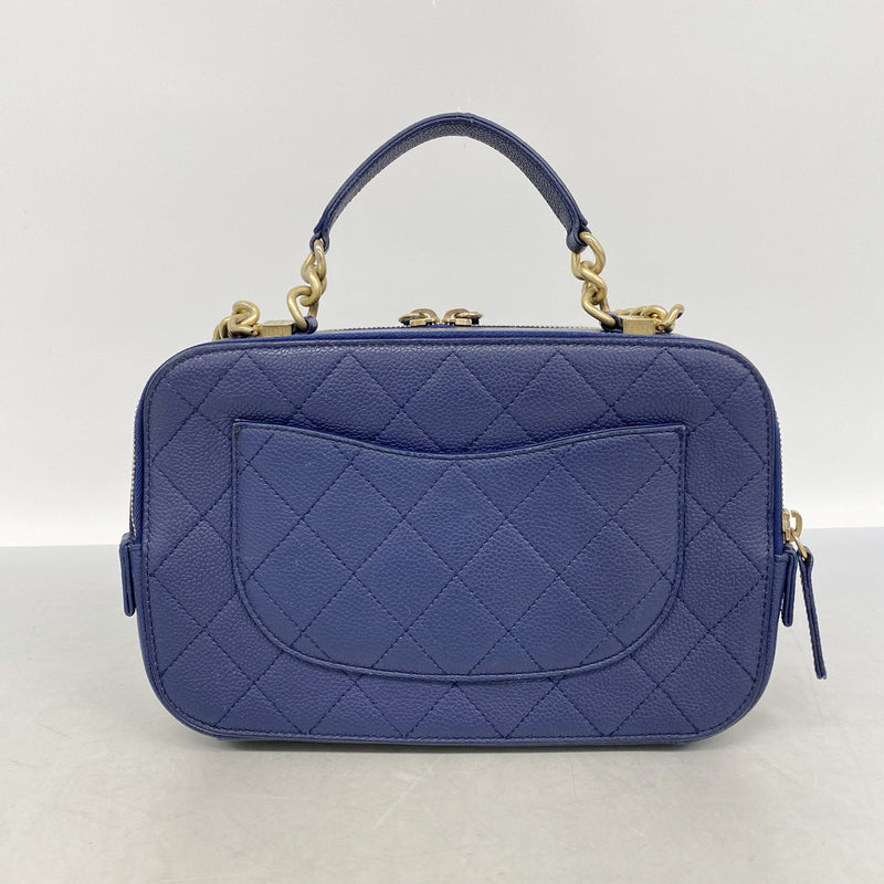 【6id5975】シャネル バニティバッグ マトラッセ チェーンショルダー キャビアスキン ネイビー ゴールド金具 2wayバッグ【中古】レディース