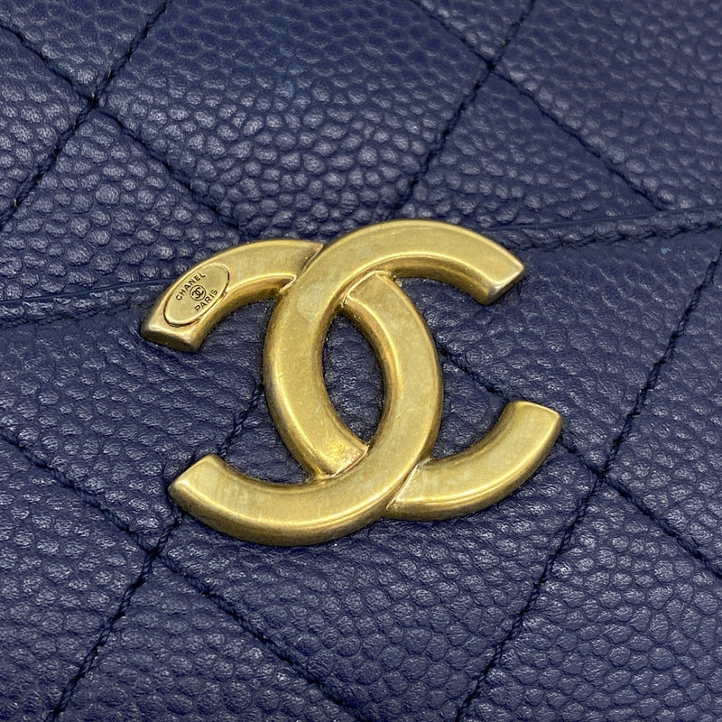【6id5975】シャネル バニティバッグ マトラッセ チェーンショルダー キャビアスキン ネイビー ゴールド金具 2wayバッグ【中古】レディース