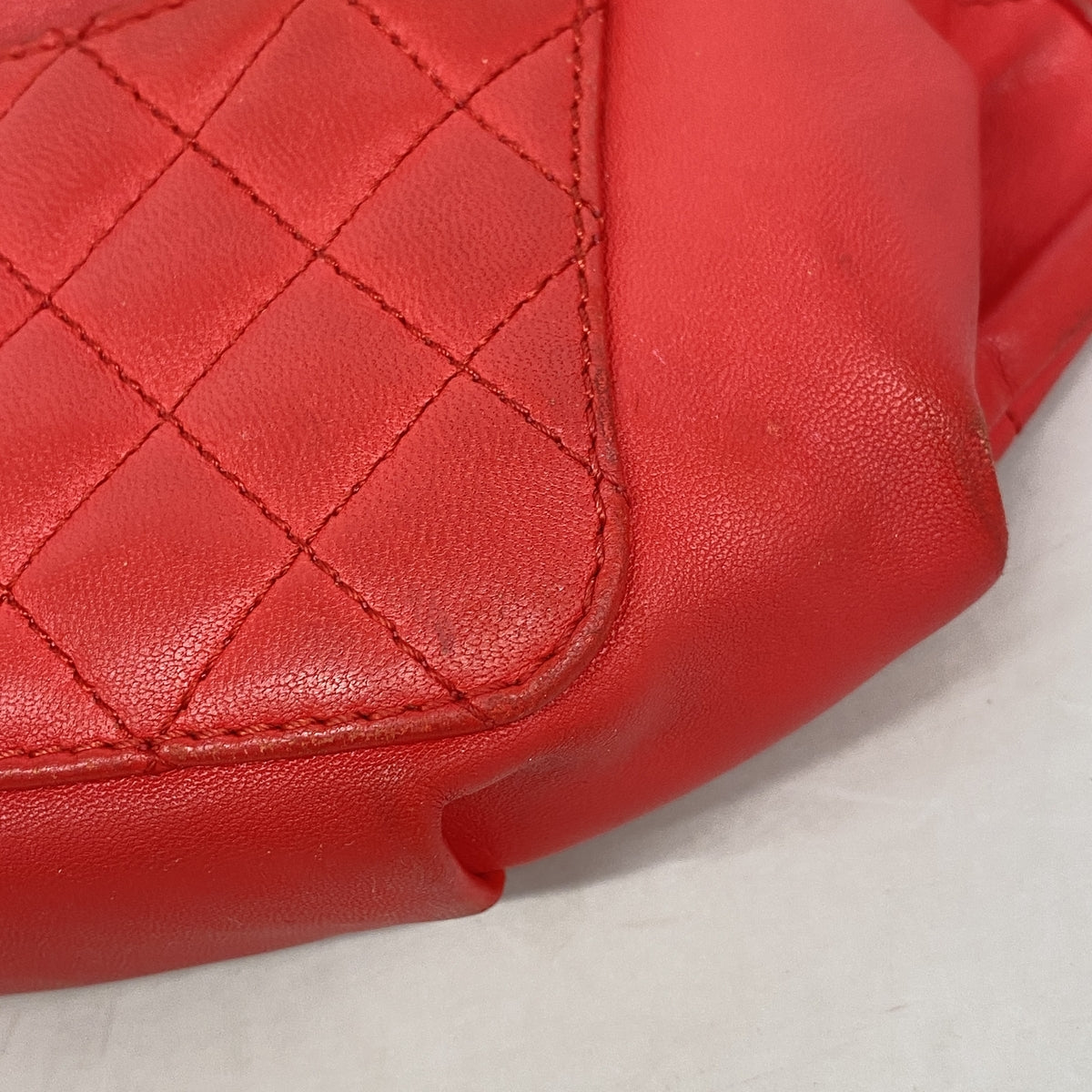 【6id5976】シャネル ボディバッグ マトラッセ ラムスキン レッド シャンパンゴールド金具【中古】レディース