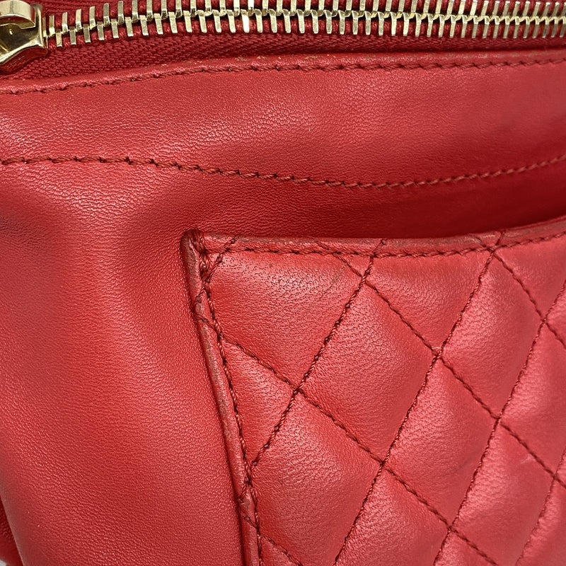 【6id5976】シャネル ボディバッグ マトラッセ ラムスキン レッド シャンパンゴールド金具【中古】レディース