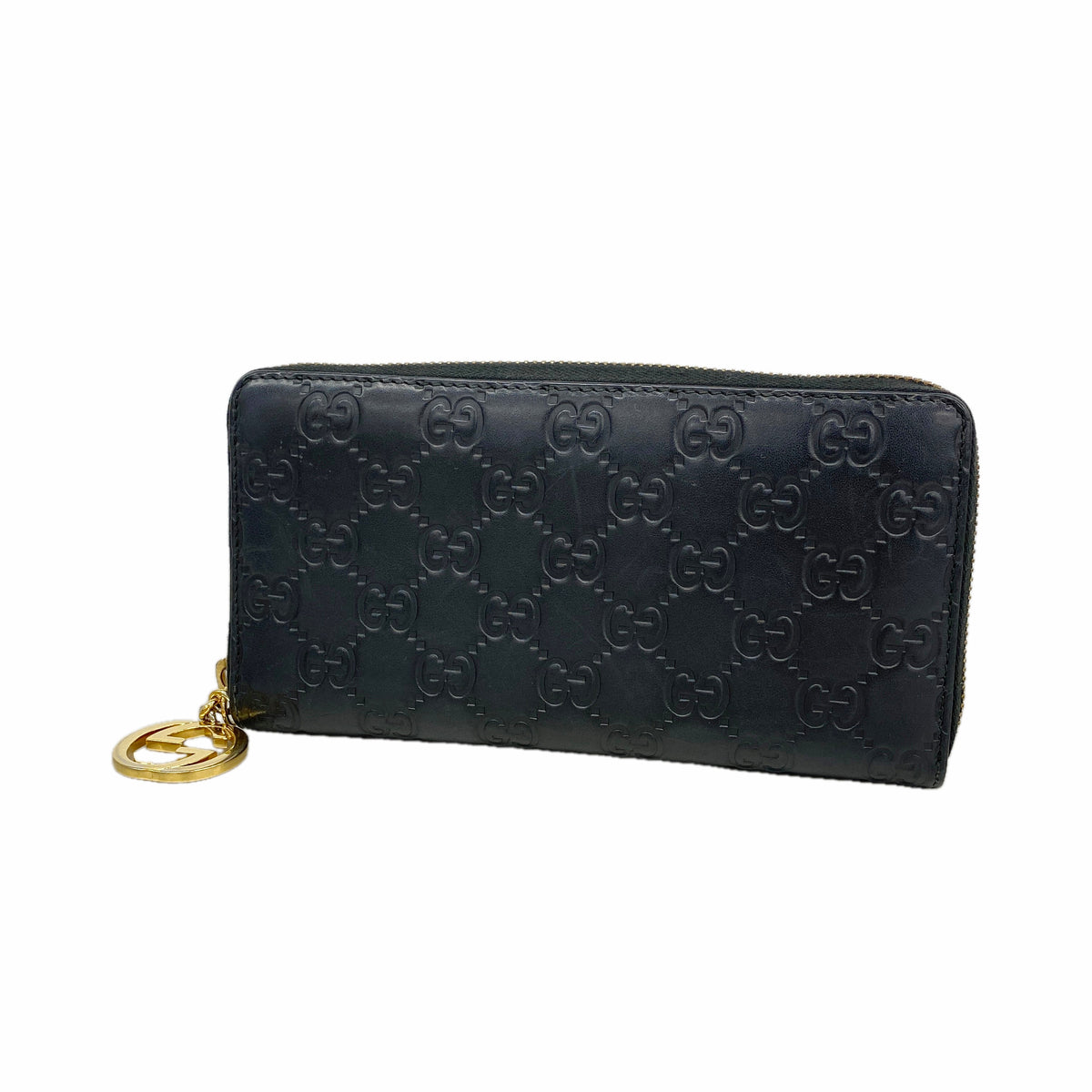 【6id5979】グッチ 長財布 グッチシマ 409342 レザー ブラック ゴールド金具【中古】メンズ レディース ユニセックス